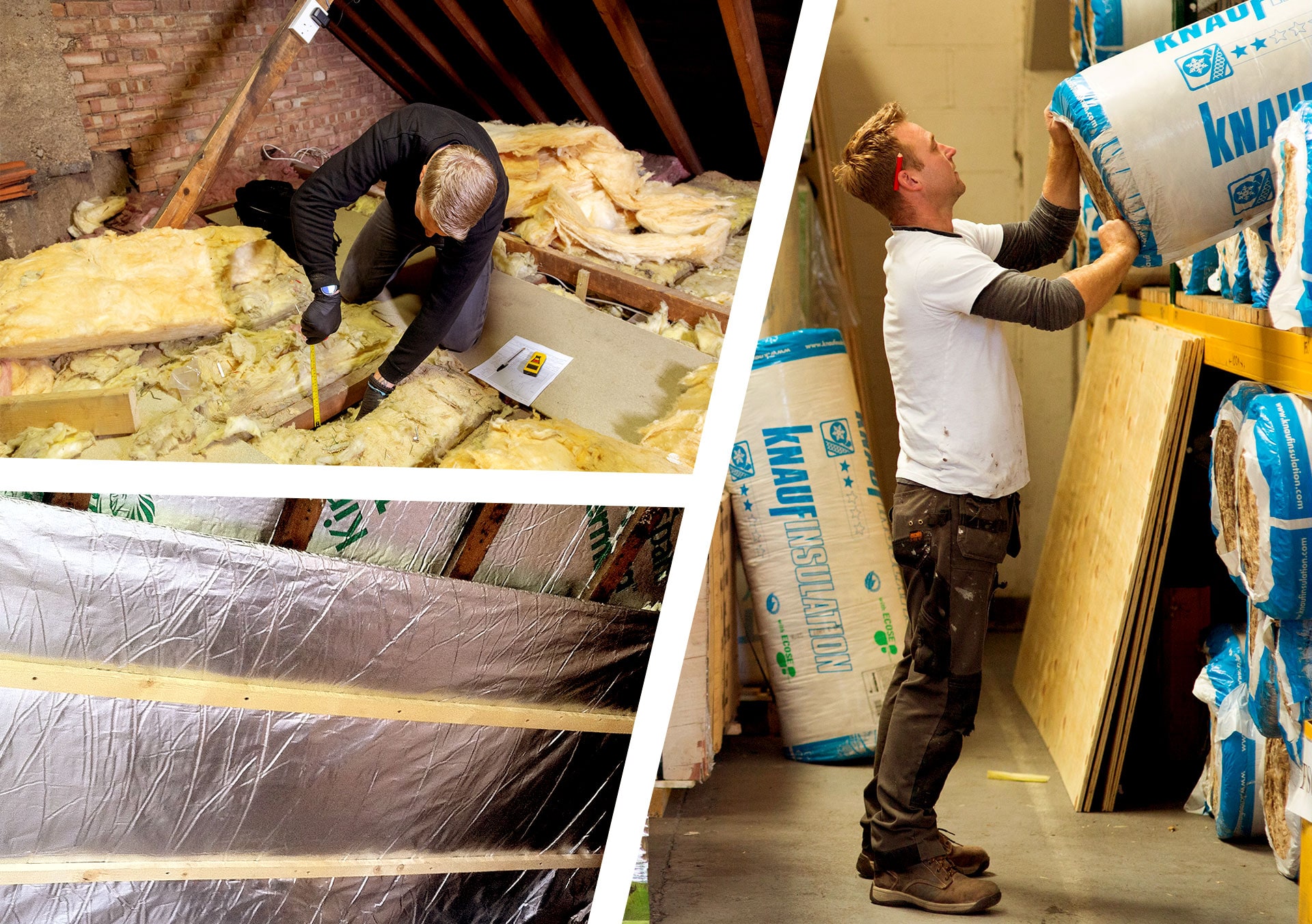 Loft insulation installation in London - insulation rolls laid between joists
